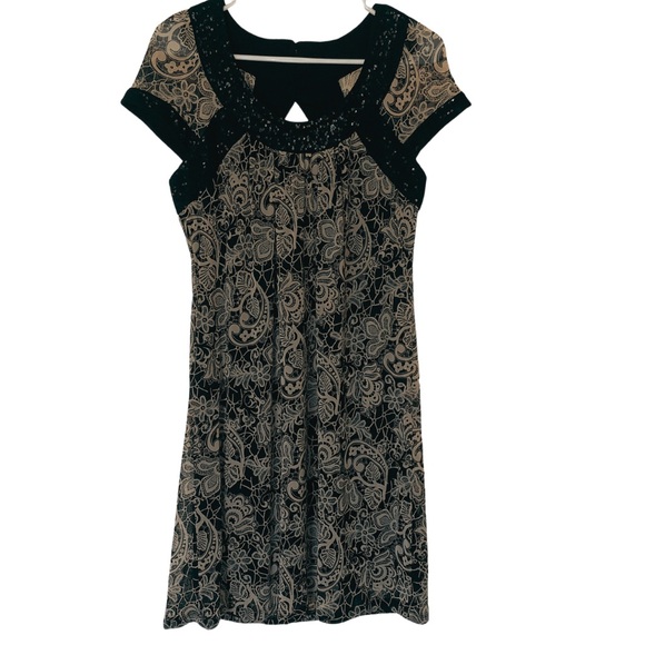 Black and Brown Short Sleeve Dress Sequined Neckline Size M - Picture 1 of 6